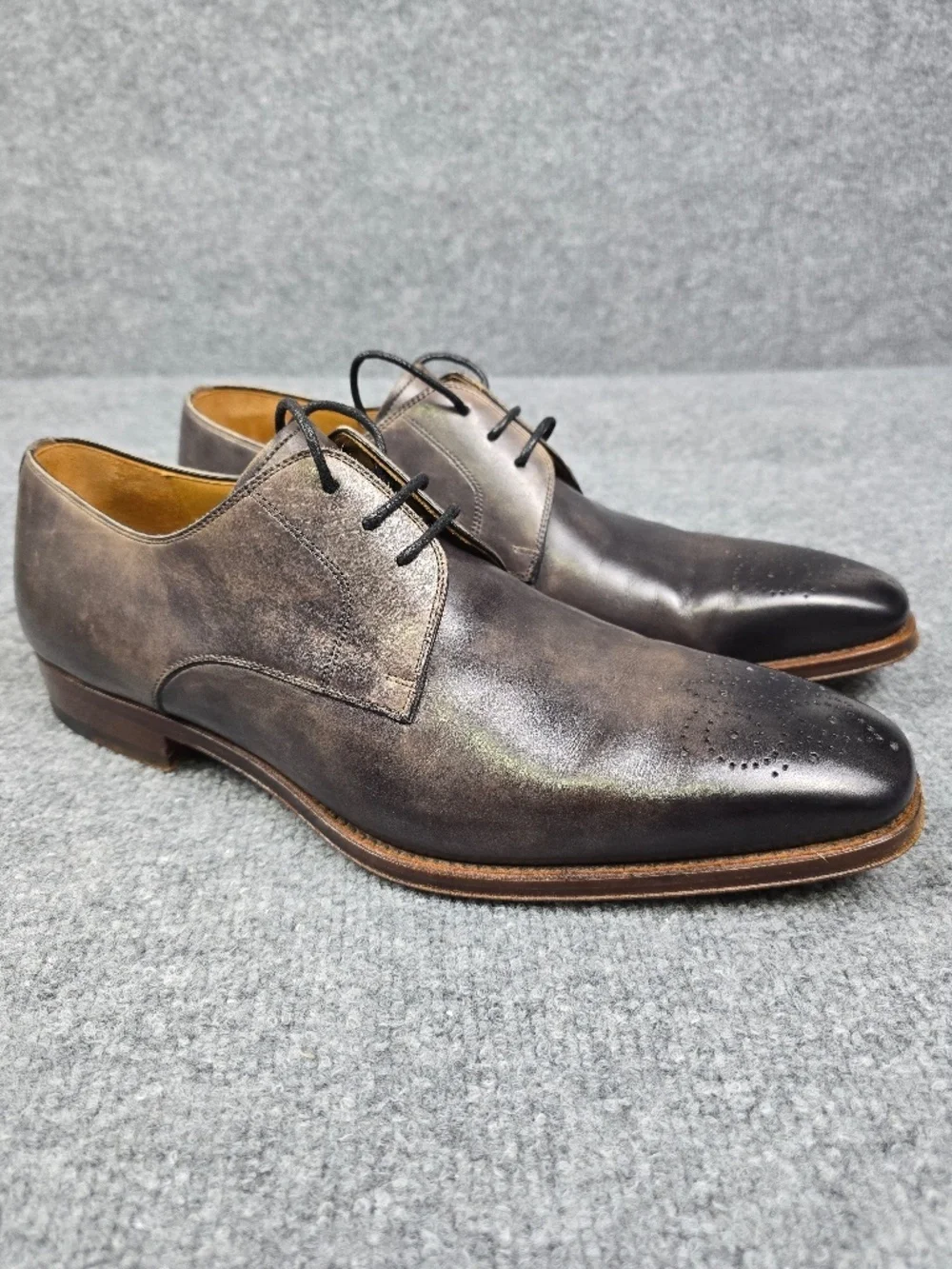 Magnanni Gerardo Medallion Toe Derby Grey Burnished Leather Size 9 M